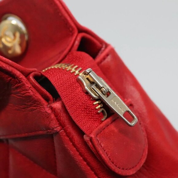 CHANEL Matelasse Chain Shoulder Bag Lamb Skin Gold Red CC Auth - Picture 10 of 16